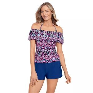 Coastal Cove Plus Cold Shoulder Tankini Swim Top